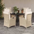 vidaXL Matgrupp för trädgården med dynor 5 delar beige konstrotting 3213235