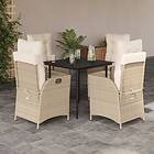 vidaXL Matgrupp för trädgården med dynor 5 delar beige konstrotting 3213435
