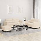 vidaXL Soffgrupp med kuddar 3 delar beige mikrofibertyg 3202325