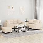 vidaXL Soffgrupp med kuddar 3 delar Beige mikrofibertyg 3202337