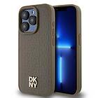 DKNY Läder Pattern Metal Logo till iPhone 15/14 Plus