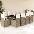 vidaXL Matgrupp för trädgården med dynor 11 delar beige konstrotting 3277288