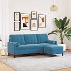vidaXL 3-sitssoffa med fotpall blå 180 cm sammet 3278276