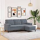 vidaXL 3-sitssoffa med fotpall mörkgrå 180 cm sammet 3278268