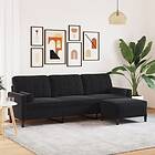 vidaXL 3-sitssoffa med fotpall Svart 210 cm sammet 3278282