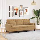 vidaXL 3-sitssoffa med prydnadskuddar brun 180 cm sammet 3278236