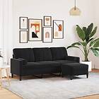 vidaXL 3-sitssoffa med fotpall svart 180 cm sammet 3278272