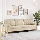 vidaXL 3-sitssoffa med prydnadskuddar gräddvit 210 cm tyg 3278203