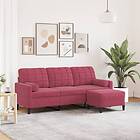 vidaXL 3-sitssoffa med fotstöd vinröd 180 cm sammet 3278271