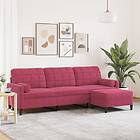 vidaXL 3-sitssoffa med fotstöd vinröd 210 cm sammet 3278281
