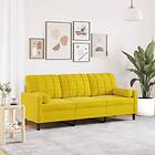 vidaXL 3-sitssoffa med prydnadskuddar gul 180 cm sammet 3278235
