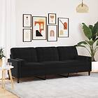 vidaXL 3-sitssoffa med prydnadskuddar svart 210 cm sammet 3278244