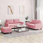 vidaXL Soffgrupp med dynor 3 delar rosa sammet 3201509