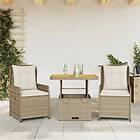 vidaXL Bistrogrupp med dynor 3 delar beige konstrotting