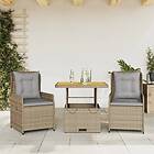 vidaXL Bistrogrupp med dynor 3 delar beige konstrotting