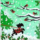 Snow Scottie Dog and Robins Advent Calendar Card 160 x 160 mm Caltime with env