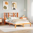 vidaXL Säng med bokhylla utan madrass vaxbrun 135x190cm massiv furu