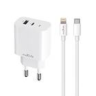 Maxlife Väggladdare USB/USB-C 20W med Lightning Kabel PD QC