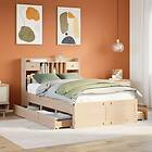 vidaXL Säng med bokhylla utan madrass 135x190cm massiv furu