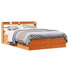 vidaXL Sängram med huvudgavel vaxbrun 140x190 cm massiv furu