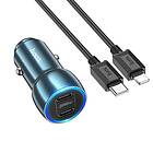 Hoco Billaddare 40W 2xUSB-C Kabel USB-C Till Lightning Safirblå