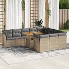 vidaXL Loungegrupp för trädgården m. dynor 11 delar beige konstrotting