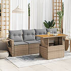 vidaXL Soffgrupp för trädgården med dynor 5 delar beige konstrotting