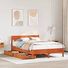 vidaXL Sängram utan madrass vaxbrun 135x190 cm massiv furu