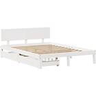 vidaXL Sängram med lådor vit 150x200 cm massiv furu