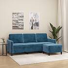 vidaXL 3-sitssoffa med fotpall blå 180 cm sammet