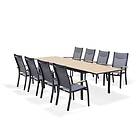 Lifestyle Garden Panama matgrupp Teak/svart 8 stapelstolar & bord 205-299 x 95 cm