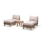 Lifestyle Garden Bahamas caféset Teak/natur med beige dyna 2 mittdelar, 2 fotpallar & sidobord 50x50 cm