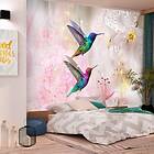 Arkiio Fototapet Självhäftande Colourful Hummingbirds Pink