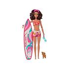 Barbie Doll With Surfboard And Puppy 30cm HPL69