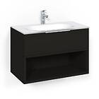 Macro Design Crown Open box Servantskap 2-skuff med Glasservant Svart eik 80cm Glass Edge Hvit