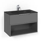 Macro Design Crown Open box Servantskap 2-skuff med Glasservant Antrasitt 80cm G