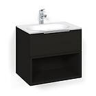 Macro Design Crown Open box Servantskap 2-skuff med Glasservant Svart eik 60cm Glass Edge Hvit