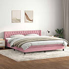 vidaXL Resårsäng med madrass rosa 180x220 cm sammet