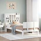 vidaXL Säng med bokhylla utan madrass vit 75x190cm massiv furu
