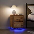 vidaXL Sängbord med LED-lampor 2 st gammalt trä 38x34x50 cm