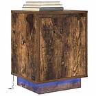 vidaXL Nightstand With LED Lights Smoke Brown Oak 38x34x50cm