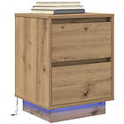 vidaXL Sängbord med LED-belysning artisan ek 38x34x50 cm