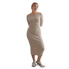 Aim'n Dark Clay Ease Ribbed Long Sleeve Dress