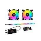 Dutzo RGB Kit 2 2x fläktar 1x LED strip fjärrkontroll & controller 120mm Svart med RGB LED 24 dBA