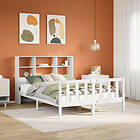 vidaXL Säng med bokhylla utan vit madrass 160x200cm massiv furu