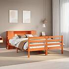 vidaXL Säng med bokhylla utan vaxbrun madrass 140x190cm massiv furu