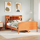 vidaXL Säng med bokhylla utan vaxbrun madrass 160x200cm massiv furu