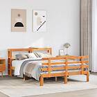 vidaXL Sängram med huvudgavel vaxbrun cm 150x200 massiv furu
