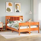 vidaXL Säng med bokhylla utan madrass vaxbrun 140x190cm massiv furu