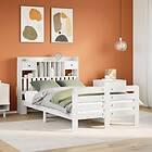 vidaXL Säng med bokhylla utan madrass vit 135x190cm massiv furu